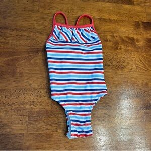 Little English red blue Striped Kids Swimsuit one piece size 6-12 months